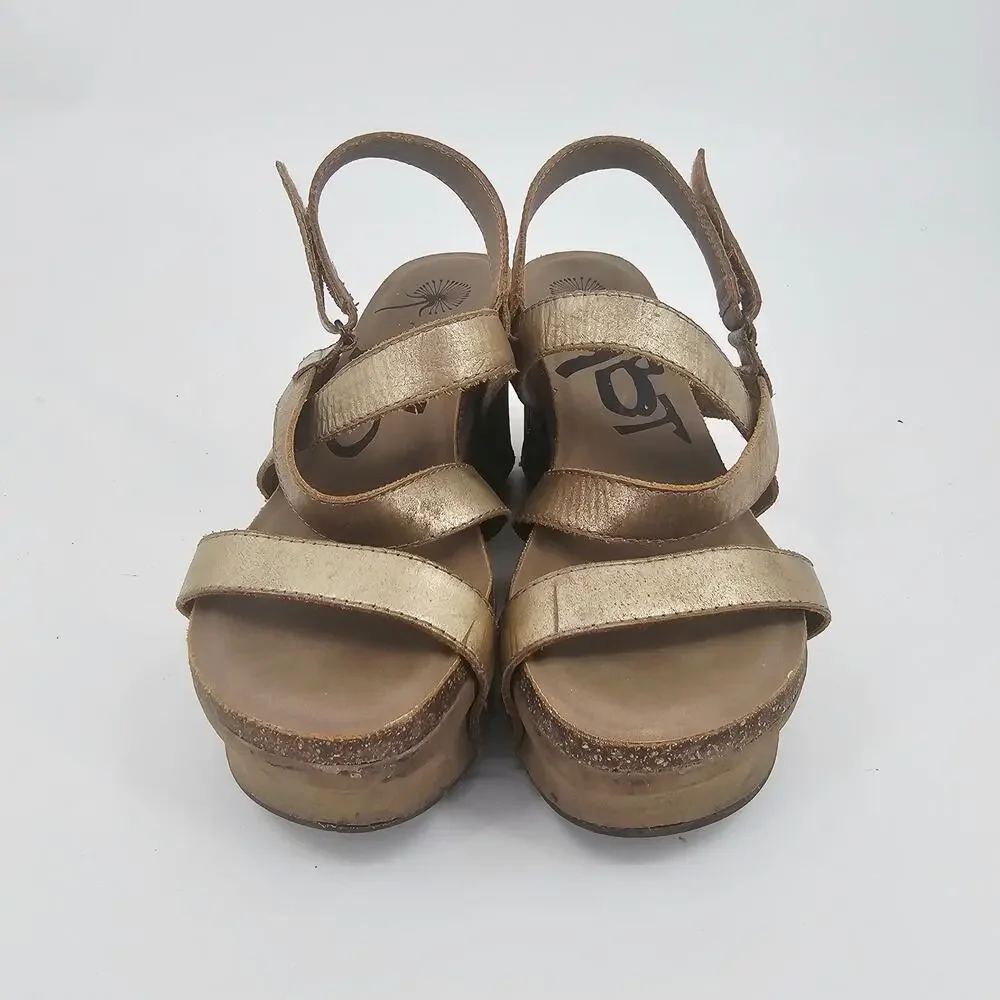 OTBT Sail Leather Strappy Wedge Sandal Gold Womens 10 M Boho Beachy Bohemian